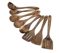 WOODME Kitchen Utensils Set 8 Piece Teak Wooden Cooking Utensil Set Non-Stick Pan Wood Spoons and Spatula Cookware for Home Everyday Use &Kitchen Tools