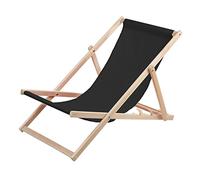 WOODOK Wooden Deck Chair Reclining Beach Patio Garden Large Seat (Black)