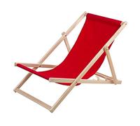 WOODOK Wooden Deck Chair Reclining Beach Patio Garden Large Seat (Red)