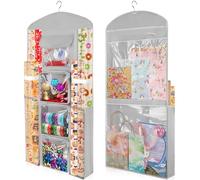 Woodoulogy Hanging Gift Wrapping Paper Storage, 40"X17" Grey Double-Sided Christmas Wrapper Bag Container, Oxford Craft Roll Organizer, Present Wrap Holder for Bedroom Closet, Door, Cabinet