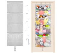 Hanging Stuffed Animal Storage, Over Door Large Plush Toy Organizer with Metal Hook, Baby Accessory Holder Idea for Nursery, Doll & Bear Mesh Hammock Bag for Girl Boy Kid Room