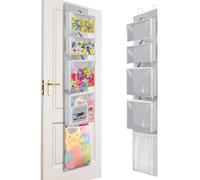 Woodoulogy Over Door Organizer and Storage, Toy Hanging Container Holder with 4 Removable Clear Bins, Nursery Closet Cabinet Baby Room Wall Stuffed Animal Bag Case for Bathroom, Bedroom and Pantry