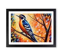 Woodpecker Bird Painting Vol.3 Abstract Framed Print | A2 Black Framed Wall Art | Ready to Hang | Abstract Animal Picture | Living Room Bedroom Lounge Office