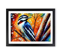 Woodpecker Bird Painting Vol.4 Abstract Framed Print | A3 Black Framed Wall Art | Ready to Hang | Abstract Animal Picture | Living Room Bedroom Lounge Office
