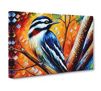 Woodpecker Bird Painting Vol.4 Canvas Print | Gallery Wrapped 30mm Frame Wall Art | 30x20 inches | Ready to Hang | Abstract Animals Picture | Living Room Bedroom Lounge Office