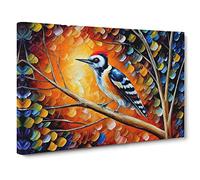 Woodpecker Bird Painting Vol.5 Canvas Print | Gallery Wrapped 30mm Frame Wall Art | 30x20 inches | Ready to Hang | Abstract Animals Picture | Living Room Bedroom Lounge Office