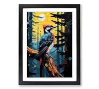 Woodpecker Futurism Framed Print | A2 Black Framed Wall Art | Ready to Hang | Modern Animal Picture | Living Room Bedroom Lounge Office
