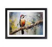 Woodpecker Gestural Framed Print | A2 Black Framed Wall Art | Ready to Hang | Eclectic Animal Picture | Living Room Bedroom Lounge Office