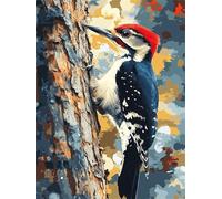 Woodpecker Paint by Numbers bird Paint by Numbers for Children Beginners, DIY Crafts for Adults Paint by Numbers Canvas, Oil Painting with Brushes and Acrylic Pigmen, Wall Art Decor Gifts 45x60cm