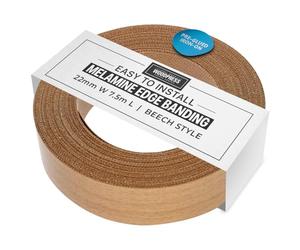 WoodPress® 22mm Beech Wood Style Laminate Melamine Edging, Pre-Glued Veneer Tape - 7.5m Roll - Iron-On for Easy DIY Application - Will Cover the Edge of a Standard MDF Panel