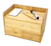 Woodquail Desk Tidy Stationery Organiser Stand with 3 Drawers, Made of Natural Bamboo