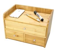 Woodquail Desk Tidy Stationery Organiser with 3 Drawers, Made of Natural Bamboo