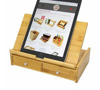 Woodquail Desktop Adjustable Tablet Stand, Stationery Tidy Organiser, Holder Compatible with iPad Pro, Galaxy Tab S8 A8, iPhones Pro Max, Made of Natural Bamboo