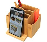 Woodquail Revolving Desk Organiser, Stationery Box Desk Tidy, Made of Natural Bamboo