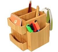 Woodquail Revolving Desk Organiser, Stationery Box Desk Tidy, Made of Natural Bamboo (Desk Tidy)