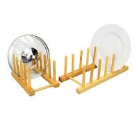 Woodquail Set of 2 Plate Rack, Pot Lid Cutting Boards Holders Stand, Made of Natural Bamboo