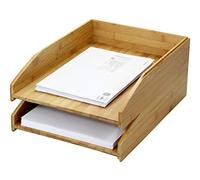 Woodquail Set of 2 Stackable Letter Racks A4 Paper Tray Magazines Holder Sorter Stand, Made of Natural Bamboo