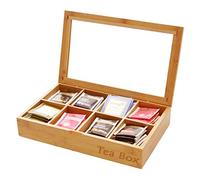 Woodquail Tea Box Storage Organiser, Made of Natural Bamboo (8 Compartments)