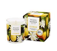 Woods of Windsor Candle, Citrus Soy Wax Candle with 33 Hour Burn Time, Zesty Scented Candle with Notes of Musk and Amber to Help Neutralise Odor, Citrus Scent 150g