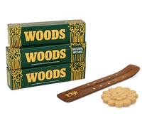 WOODS Premium Handcrafted Incense Sticks - Natural Oils Agarbatti - Long-Lasting Aromatherapy Fragrance for Meditation, Yoga & Home - 12 Pack - Add Wooden Holder (Woods + Incense Holder)