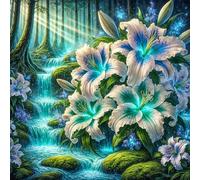 Woods Rivers Lily Diamond Art Kits for Adults,5D Scenic Flowers Diamond Painting Kits for Beginner DIY Square Full Drill Rhinestones Embroidery Diamond Dots Craft for Home Wall Decor Gifts 30x30cm