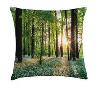 Woods, Sunny Woods With Wild Garlic Enchanting Wildflowers Landscape Scenery Throw Pillow Case Lovely Cushion Covers Cooling Pillowcase For Living Room Valentines Day Sofa Chair 45X45Cm