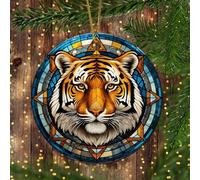 Woods Wildlife Tiger, Wild Animals Tiger Christmas Tree Decorations With Ribbon Noel Xmas Tree Hanging Ceramic Christmas Pendant