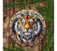 Woods Wildlife Tiger, Wild Animals Tiger Keepsake With Ribbon Xmas Ornaments Ceramic Crimbo Baubles
