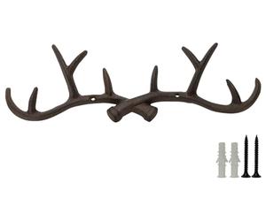 Woodside 10 Hook Cast Iron Wall Mounted Deer Antler Hanging Hooks, Coat Hanger Rack for Jackets, Hats, Keys