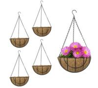 Woodside 30Cm Hooped Hanging Basket With Coco Liner 4 Pack Durable Powder Coated Steel Garden Flower Planters
