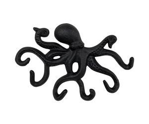 Woodside 6 Hook Cast Iron Wall Mounted Octopus Coat Hanging Hooks, Hanger Rack for Jackets, Hats, Keys