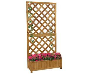 Woodside Aldburgh Large Wooden Garden Trough Planter/Flower Container Window Box with Trellis, Heavy Duty Raised Bed + Climbing Frame, Outdoor use