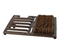 Woodside Cast Iron Boot Scraper Brush Vintage Style with Cleaning Bristles | Heavy-duty iron construction with rubber feet, ideal for entrances, porches and boot rooms to remove dirt from footwear.