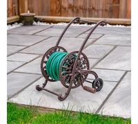 Woodside Cast Iron Garden Water Hose Reel with Wind Up Handle & Wheels, 30m Hose Capacity