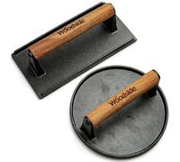 Woodside Cast Iron Grill Press Set 2 Pack Burger & Rectangle BBQ Press | Heavy-duty iron construction with genuine wooden handles, easy to clean and use for burgers, grilled meats and BBQ cooking.