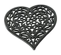 Woodside Decorative Kitchen/Dining Table Heart Shaped Cast Iron Trivet with Rubber Feet, Vintage/Rustic
