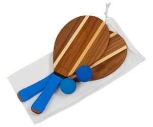 Woodside Frescobol Beach Racket Set, 2 x Wooden Paddles 2 x Balls, Varnished Wooden Paddle Bat & Ball Game for Outdoor Garden/Park