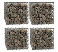 Woodside Gabion Basket Pack Of 4 Heavy Duty Garden Mesh Wire Cages 45 X 45 X 45Cm Galvanised Steel