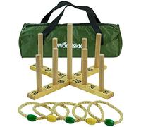 Woodside Garden Quoits Ring Toss Game, Outdoor Family Lawn Fun, 5 Rope 9 Pin