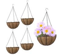 Woodside Hanging Basket with Coco Liner 30cm - 4 Pack Hanging Plant Baskets with Strong Chain & Hook, Powder Coated Steel Garden Hanging Flower Planters