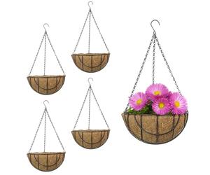 Woodside Hanging Basket with Coco Liner 30cm - 4 Pack Hooped Hanging Plant Baskets with Strong Chain & Hook, Powder Coated Steel Garden Hanging Flower Planters