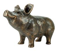 Woodside Happy Pig Garden Ornament - Bronze Effect Heavy Duty Resin