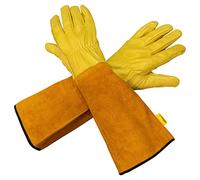 Woodside Leather Gauntlet Gardening Gloves, Heavy Duty Thorn Proof Cowhide Glove Sleeves for Men & Women- XL
