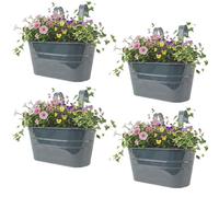 Woodside Metal Hanging Basket Flower Pots 4 Pack - Balcony Rail Planters with Drainage Plug, Durable Powder Coated Steel, Green