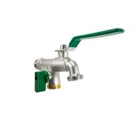 Woodside Premium Brass Nickelplated ½” Double Outlet Garden Tap, 2 x Hose Connectors (3/4”)