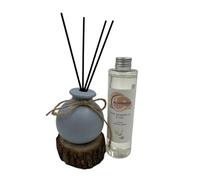 Woodside Round Blue Pastel Ceramic Reed Diffuser Vase with Woodside Luxury Refill - Pink Grapefruit & Lily