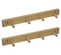 Woodside Wall Mounted Wooden Peg Rail, Coat/Jacket/Hat/Bag/Towel Storage Rack, Pack of 2