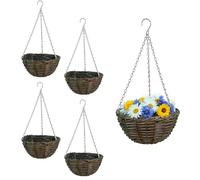 Woodside Wicker Hanging Basket 4 Pack with Plastic Liners & Hanging Chain - 30cm Durable Garden Flower Baskets for Outdoor Plants, Patio & Balcony