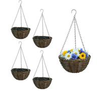 Woodside Wicker Hanging Basket Set 4 Pack 30Cm Garden Planters With Plastic Liners & Hanging Chains