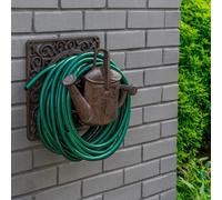 Woodside Wind Up Cast Iron Wall Mounted Garden Winding Water Hose Reel Hanger